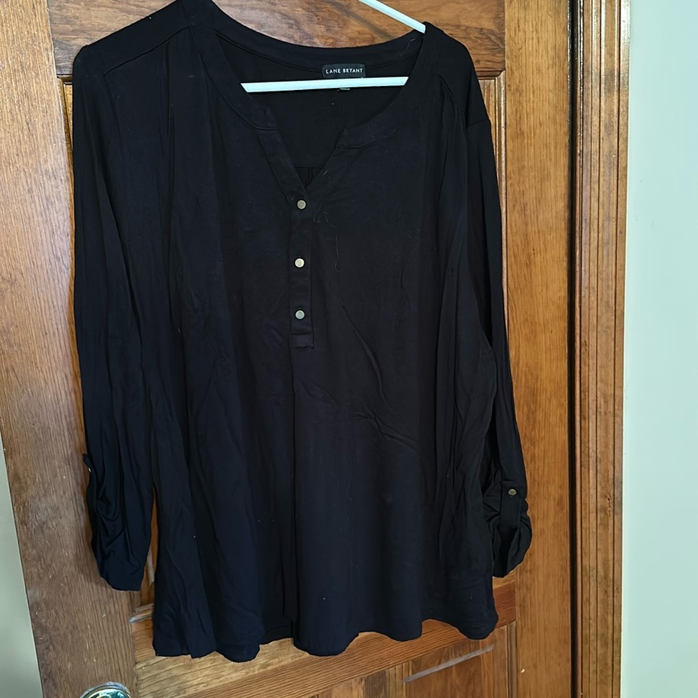 Lane Bryant Black 1/4 Button Cotton Top